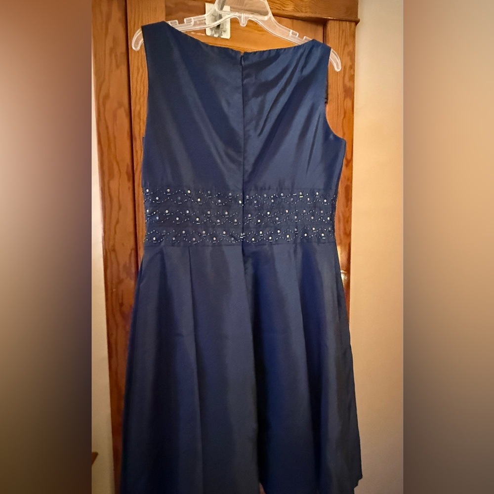 Rena Rowan Blue Embellished Pleated A-Line Dress